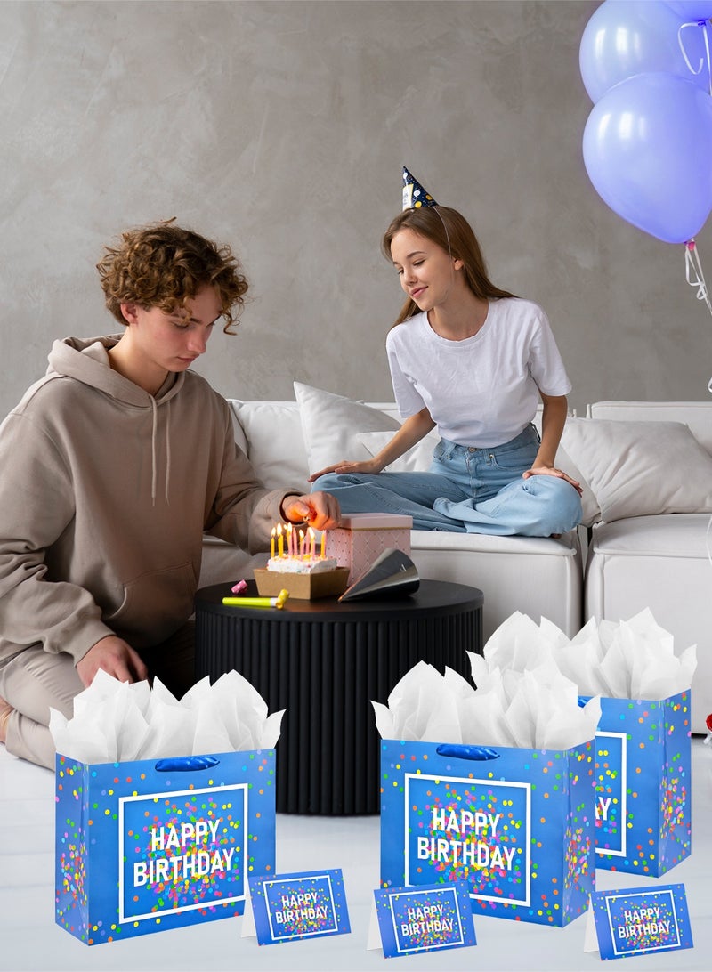 HomarKet 4 Pack Large Happy Birthday Gift Bag with Card and Tissue Papers, Handles Polka Dot Design Like Balloons for Women/Men/Boys/ Girls Birthday Party 33x12x26cm，Blue - Image 4
